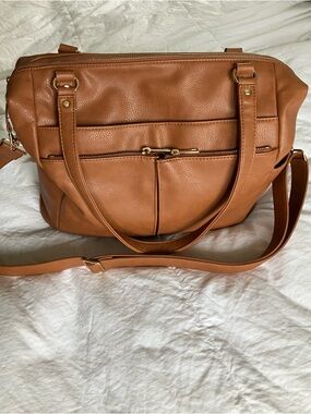 Mominside Diaper Bag Backpack Faux Leather XL Multi Pocket w/ Changing Pad Brown